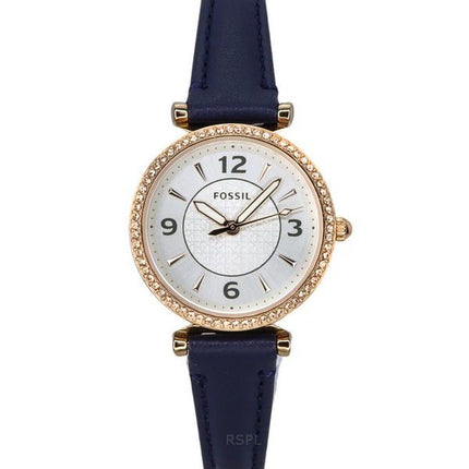 Fossil Carlie Crystal Accents hopea kellotaulu laivastonsininen LiteHide nahka kvartsi ES5295 naisten kello