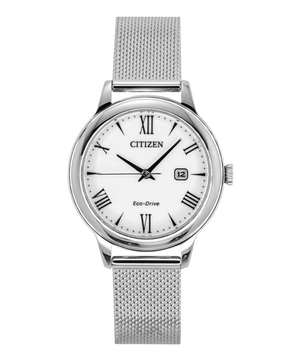 Citizen Elegance ruostumattomasta teräksestä valmistettu valkoinen kellotaulu Eco-Drive EW2621-75A 100M naisten kello