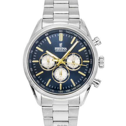 Festina Timeless Chronograph ruostumattomasta teräksestä valmistettu sininen kellotaulu kvartsi F16820-C miesten kello