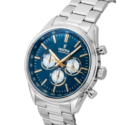 Festina Timeless Chronograph ruostumattomasta teräksestä valmistettu sininen kellotaulu kvartsi F16820-C miesten kello