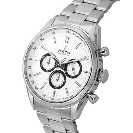Festina Timeless Chronograph ruostumattomasta teräksestä valmistettu valkoinen kellotaulu kvartsi F16820-Q miesten kello
