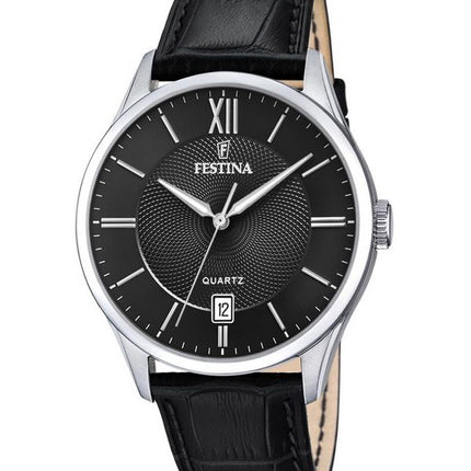 Festina Classics nahkaranneke, musta kellotaulu kvartsi F20426-3 miesten kello