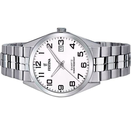 Festina Classics ruostumattomasta teräksestä valmistettu valkoinen kellotaulu kvartsi F20437-1 100M miesten kello