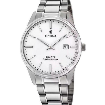 Festina Classic ruostumattomasta teräksestä valmistettu valkoinen kellotaulu kvartsi F20511-2 miesten kello