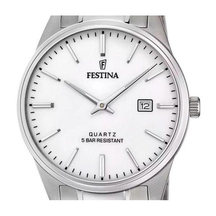 Festina Classic ruostumattomasta teräksestä valmistettu valkoinen kellotaulu kvartsi F20511-2 miesten kello