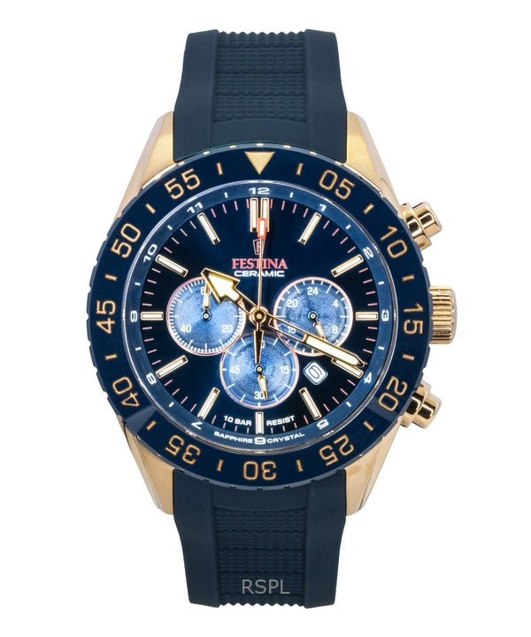 Festina keraaminen kronografi kumihihna sininen soittaa kvartsi F20516-1 100M miesten kello