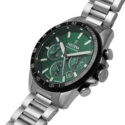 Festina Timeless Chronograph ruostumattomasta teräksestä valmistettu vihreä kellotaulu kvartsi F20560-4 100M miesten kello
