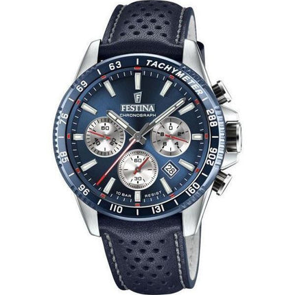 Festina Timeless Chronograph Nahkahihna Sininen Kellotaulu Kvartsi F20561-2 100M Miesten kello