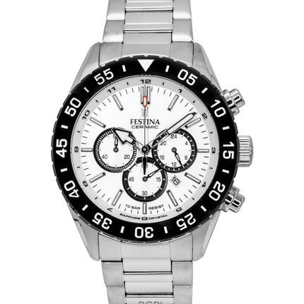 Festina Ceramic Chronograph ruostumattomasta teräksestä valmistettu valkoinen kellotaulu kvartsi F20575-1 100M miesten kello