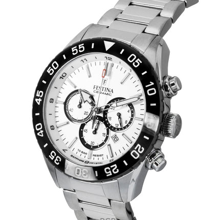 Festina Ceramic Chronograph ruostumattomasta teräksestä valmistettu valkoinen kellotaulu kvartsi F20575-1 100M miesten kello