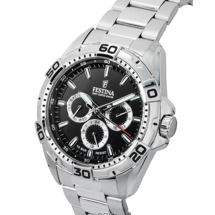 Festina ruostumattomasta teräksestä valmistettu monitoiminen musta kellotaulu kvartsi F20623-4 100M miesten kello