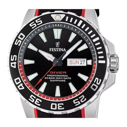 Festina The Originals kumihihna, musta kellotaulu kvartsi Diver&#39,s F20662-3 200M miesten kello