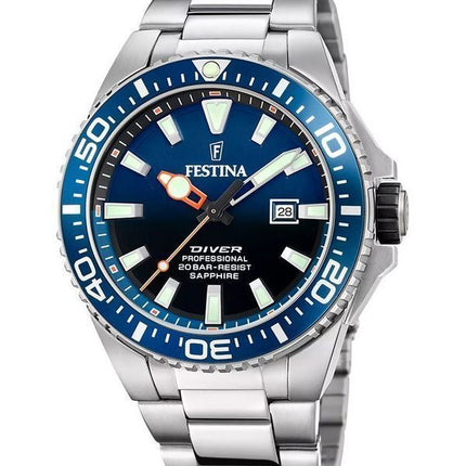 Festina The Originals ruostumattomasta teräksestä valmistettu sininen kellotaulu kvartsisukelluksen F20663-1 200M miesten kello