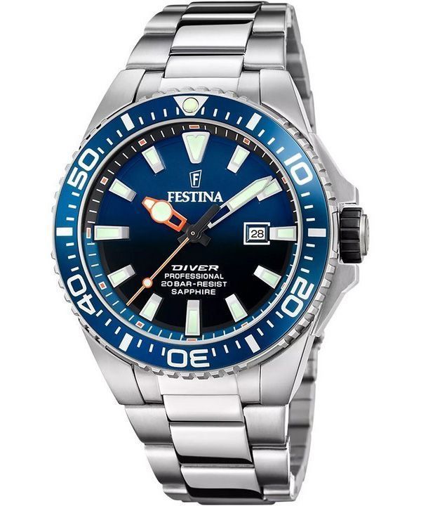 Festina The Originals ruostumattomasta teräksestä valmistettu sininen kellotaulu kvartsisukelluksen F20663-1 200M miesten kello