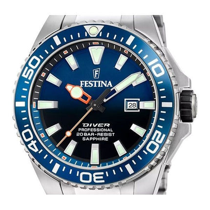 Festina The Originals ruostumattomasta teräksestä valmistettu sininen kellotaulu kvartsisukelluksen F20663-1 200M miesten kello