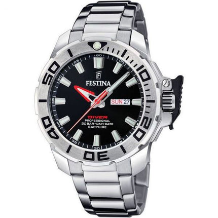 Festina Diver ruostumattomasta teräksestä valmistettu musta kellotaulu kvartsi F20665-4 200M miesten kello