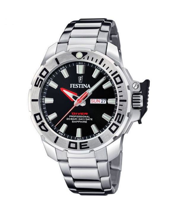 Festina Diver ruostumattomasta teräksestä valmistettu musta kellotaulu kvartsi F20665-4 200M miesten kello