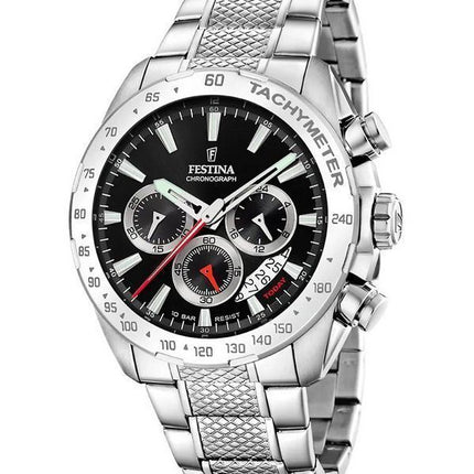 Festina Chrono Sport ruostumattomasta teräksestä valmistettu musta kellotaulu kvartsi F20668-4 100M miesten kello
