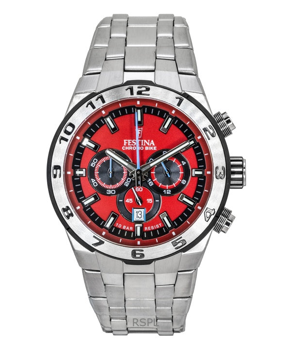 Festina Chrono Bike Chronograph ruostumattomasta teräksestä valmistettu punainen kellotaulu kvartsi F20670-5 100M miesten kello