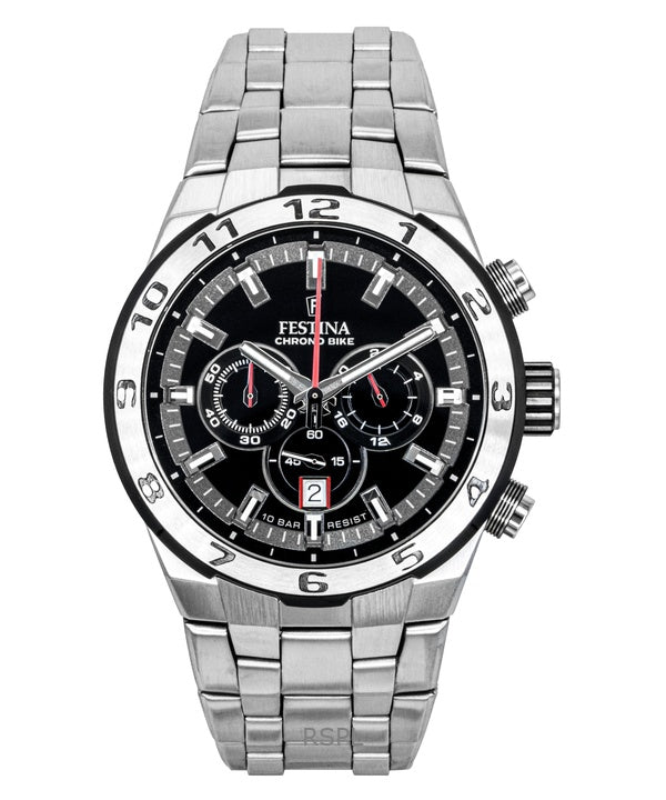 Festina Chrono Bike Chronograph ruostumattomasta teräksestä valmistettu musta kellotaulu kvartsi F20670-6 100M miesten kello