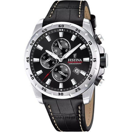 Festina Timeless Chronograph nahkaranneke musta kellotaulu kvartsi F20692-4 100M miesten kello