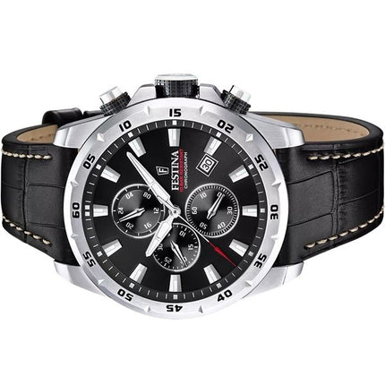 Festina Timeless Chronograph nahkaranneke musta kellotaulu kvartsi F20692-4 100M miesten kello