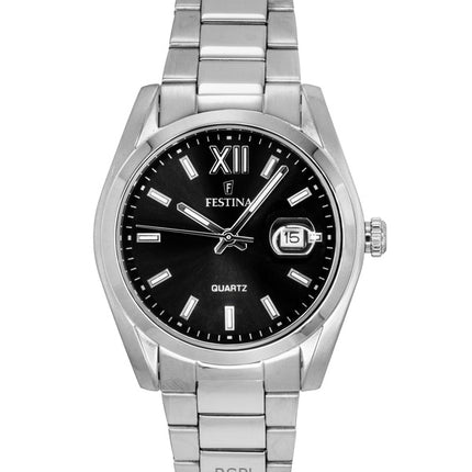 Festina Classic ruostumattomasta teräksestä valmistettu musta kellotaulu kvartsi F20707-6 miesten kello