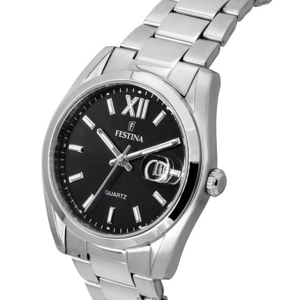 Festina Classic ruostumattomasta teräksestä valmistettu musta kellotaulu kvartsi F20707-6 miesten kello