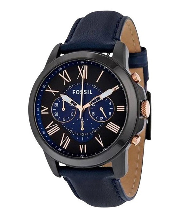 Fossil Grant Chronograph musta ja sininen kellotaulu sininen nahka FS5061 miesten kello