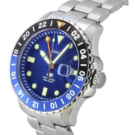 Fossiilisensininen GMT ruostumaton teräs sininen kellotaulu kvartsi FS5991 100M miesten kello