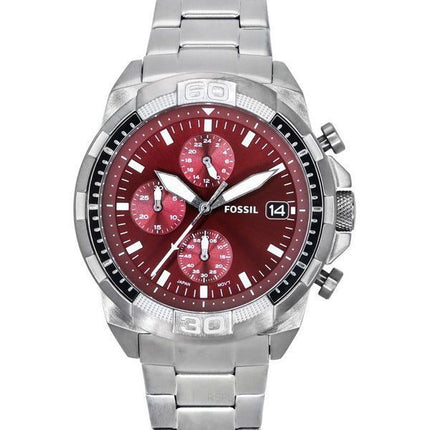 Fossil Bronson Chronograph Smoke ruostumaton teräs viininpunainen kellotaulu kvartsi FS6017 miesten kello