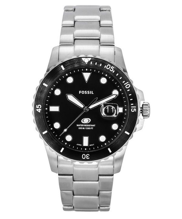 Fossil Blue Dive ruostumaton teräs musta kellotaulu kvartsi FS6032 100M miesten kello