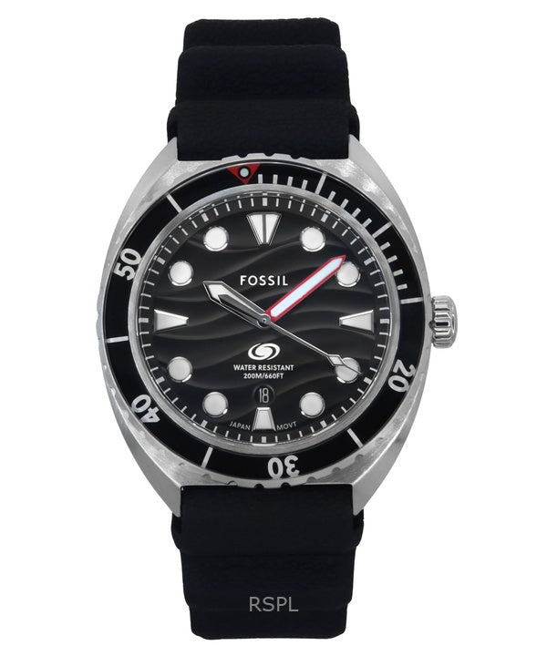 Fossil Breaker silikoniranneke musta kellotaulu kvartsi Diver',s FS6062 200M miesten kello