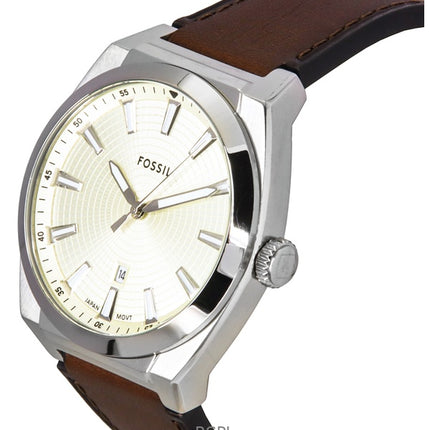 Fossil Everett nahkaranneke kermanvärinen kvartsi FS6071 miesten kello
