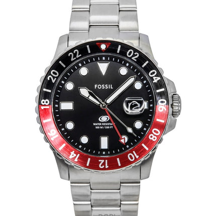 Fossil Blue GMT ruostumattomasta teräksestä valmistettu musta kellotaulu kvartsi FS6092 100M miesten kello