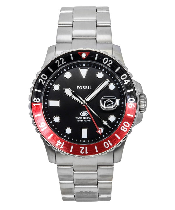 Fossil Blue GMT ruostumattomasta teräksestä valmistettu musta kellotaulu kvartsi FS6092 100M miesten kello