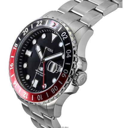 Fossil Blue GMT ruostumattomasta teräksestä valmistettu musta kellotaulu kvartsi FS6092 100M miesten kello
