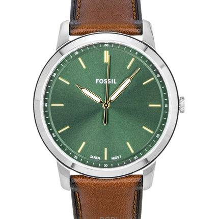 Fossil Minimalist FS6094 -kvartsikello, nahkaranneke, vihreä kellotaulu, miesten kello
