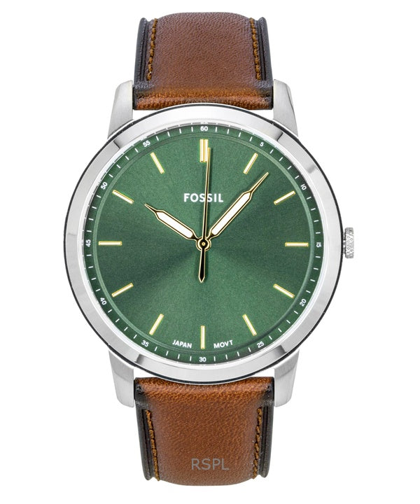 Fossil Minimalist FS6094 -kvartsikello, nahkaranneke, vihreä kellotaulu, miesten kello