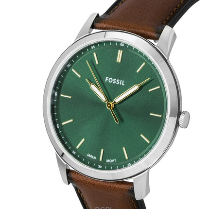 Fossil Minimalist FS6094 -kvartsikello, nahkaranneke, vihreä kellotaulu, miesten kello
