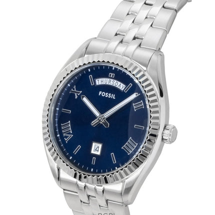 Fossil Campbell ruostumattomasta teräksestä valmistettu sinisellä kellotaululla varustettu kvartsi FS6140 miesten kello