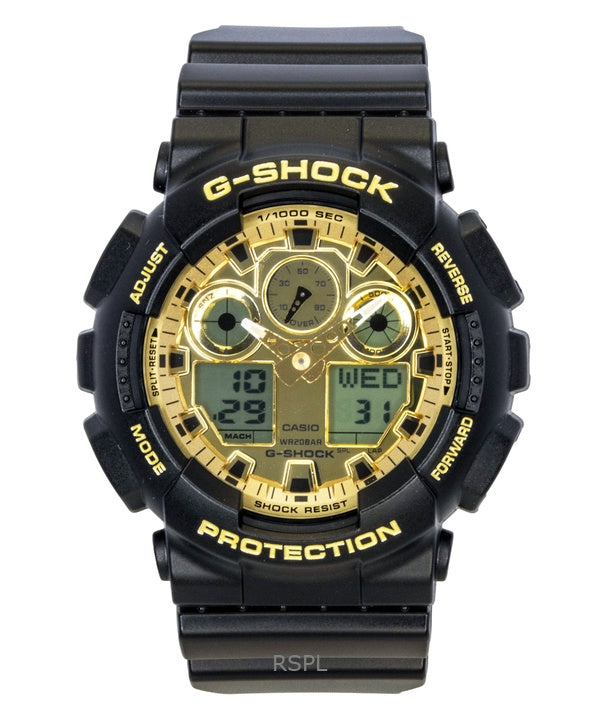 Casio G-Shock -hartsiranneke, analoginen digitaalinen, kultainen kellotaulu, kvartsi, GA-100GGB-1A9, 200M miesten kello