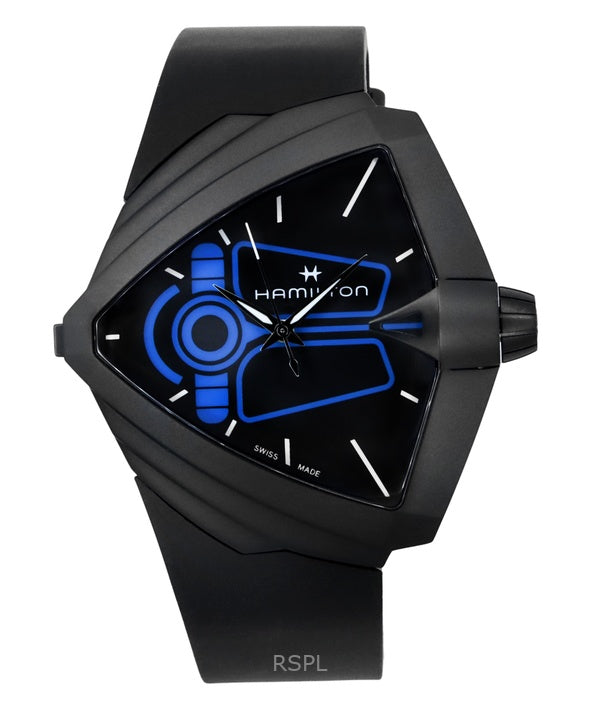 Hamilton Ventura XXL Bright Dune Limited Edition -kvartsikello, musta kellotaulu, kumiranneke, H24614330, miesten kello