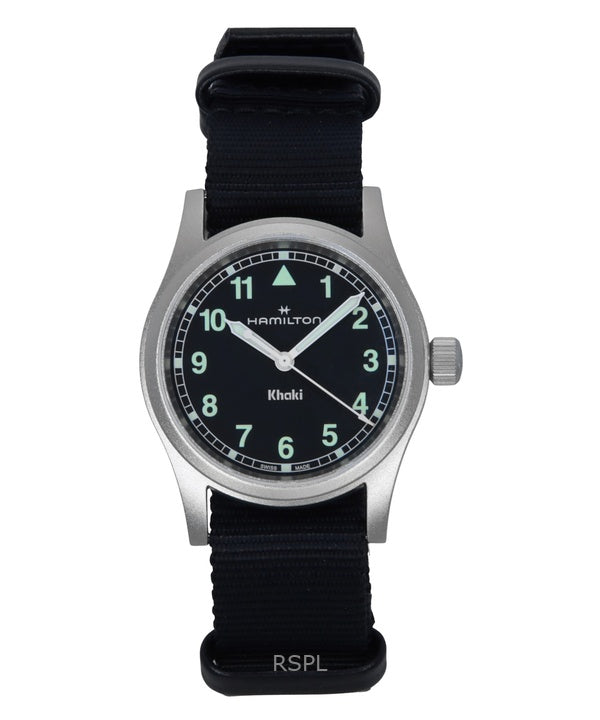 Hamilton Khaki Field tekstiilihihna musta kellotaulu kvartsi H69301430 unisex kello