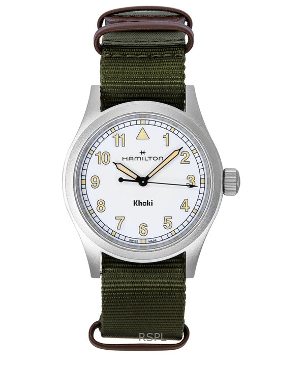 Hamilton Khaki Field tekstiilihihna valkoinen kellotaulu kvartsi H69401910 unisex kello
