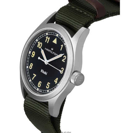 Hamilton Khaki Field -tekstiiliranneke, musta kellotaulu, kvartsi, H69401930, unisex-kello