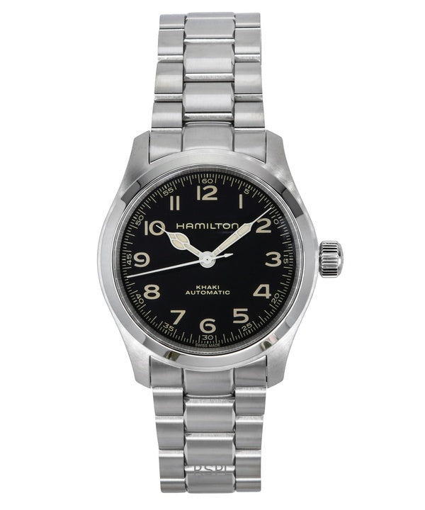 Hamilton Khaki Field Murph ruostumattomasta teräksestä valmistettu musta kellotaulu automaattinen H70405130 100M miesten kello
