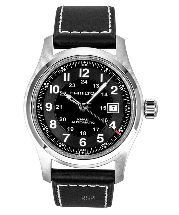 Hamilton Khaki-nahkahihnan musta kellotaulu automaattinen H70605733 100M miesten kello