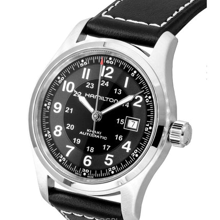 Hamilton Khaki-nahkahihnan musta kellotaulu automaattinen H70605733 100M miesten kello