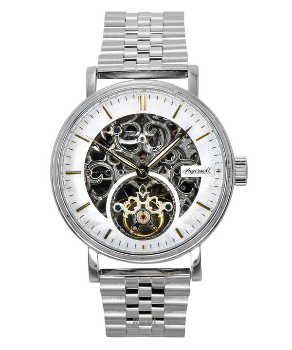 Ingersoll Charles ruostumattomasta teräksestä valmistettu hopea luuranko kellotaulu I05803B miesten kello